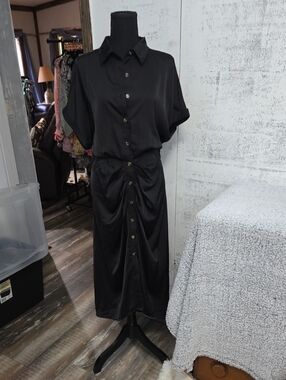 Women's Black Button-Front Shirt Dress